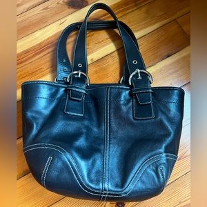 Coach Black Leather Shoulder Purse with Belt Buckles